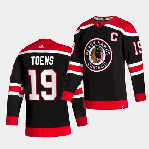 Men's Chicago Blackhawks #19 Jonathan Toews 2020-21 Black Reverse Retro Stitched NHL Jersey